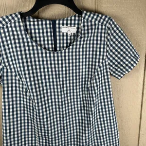 Universal Standard For J. Crew Gingham Poplin Drop-Waist Dress Sz XS Blue Preppy thumbnail 2