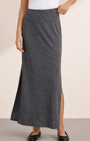 NWT Aritzia Babaton Rico Skirt Marled Gray Long Side Slits‎ Medium Minimalist thumbnail 1