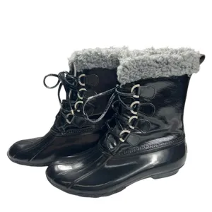 Sperry Top-Sider Saltwater Black Patent Duck Boots Womens 8.5 Snow Rain EUC thumbnail 3