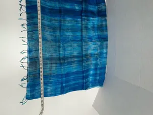 Blue Brushstroke Hand-Dyed Mulberry Silk Scarf -31" x 67" - NEW In Bag. thumbnail 9