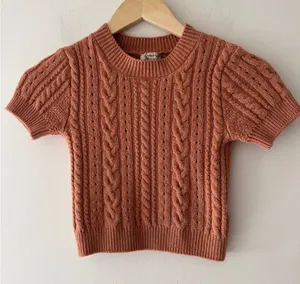 Free People Intimately Brown Cropped Short Sleeve Cable Knit‎ Sweater thumbnail 1