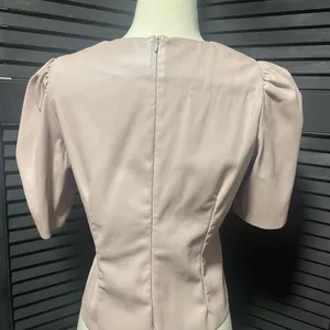 Lulus Mauve Faux Leather‎ Puff Sleeve Ruched Front Zipper Back Top Womens M thumbnail 3