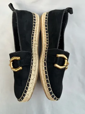 Zara Black Swede Espadrille Flats with Gold Buckle 39 thumbnail 3