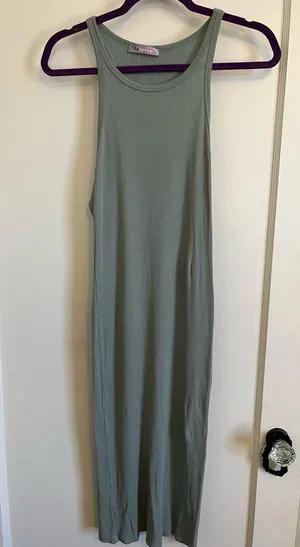 Midi ribbed tank dress Green Size L thumbnail 3