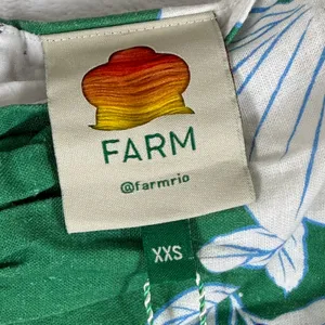 Farm Rio Green Blue Floral Pineapple Linen Mini Dress XXS NWT Ruched Puff Sleeve thumbnail 2