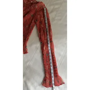 Free People Hello There Floral Sheer Mesh Mock Neck Bell Sleeve Blouse Sz S EUC thumbnail 13
