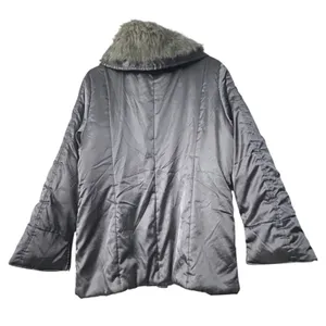 Womens Silver‎ Puffer Jacket Coat Faux Fur Trim Hooded Winter Cabincore Large thumbnail 4