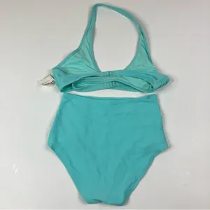 Aerie Aqua Blue Bikini- Halter Wrap Top, High Waist Bottoms Womens Medium thumbnail 3