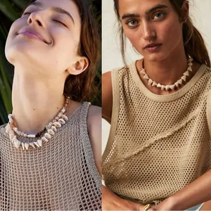 Free People Heatwaves Choker in Top Shell NWT Shells Leather Suede Bohemian thumbnail 2