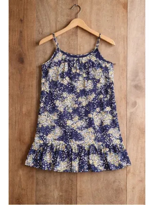 As U Wish Floral Mini Dress Size Large Navy‎ Blue Ruffle Hem Boho Sundress thumbnail 2