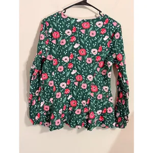 Matilda Jane Floral Poppy Button Up Top Womens Medium Green Long Sleeve Peplum thumbnail 4