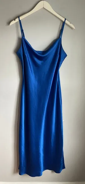 Express Royal Blue Silky Cocktail Slip Dress Midi size Medium Wedding Guest thumbnail 1