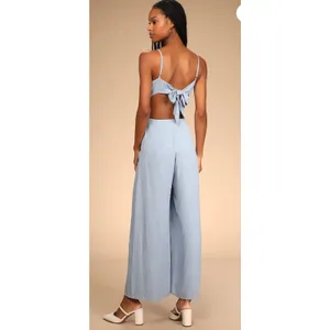 Lulus Darling Ties Light Blue Swiss Dot Tie-Back Wide-Leg Jumpsuit Size M thumbnail 2