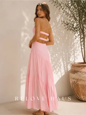 Hello Molly Summer In Love Pink Strapless Maxi Dress US 6 Medium Cottagecore thumbnail 2