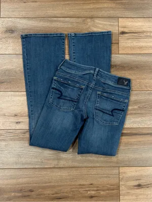 AMERICAN EAGLE 2000s Y2k Casual Mid-wash Low-rise Kick Bootcut Jeans | Size 2 thumbnail 3