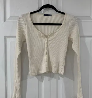 Brandy Melville Cream / White Metallic Henley Sweater Cardigan thumbnail 1