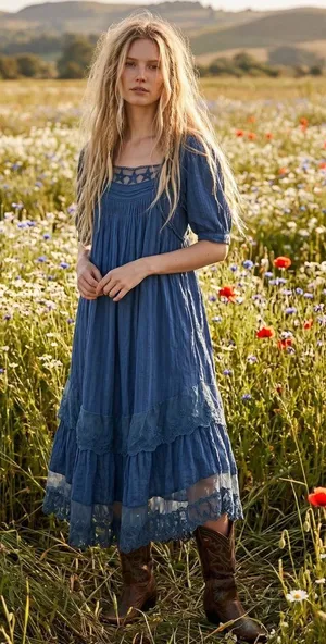 Free People Bohemian Cottage Americana Star Lace Calder Midi Dress Large thumbnail 1