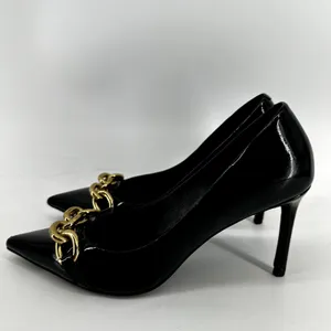 Jeffrey Campbell Pump Heels Stiletto Gold Chain Pointed Patent Leather Black 7.5 thumbnail 3