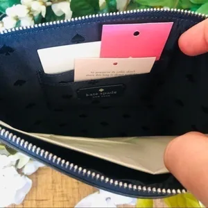 Kate Spade Blue White Stripe Canvas Zip Pouch Leather Trim NWT thumbnail 5