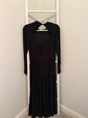 Taylor Black Long Sleeve Tiered Maxi Dress Open Back thumbnail 4