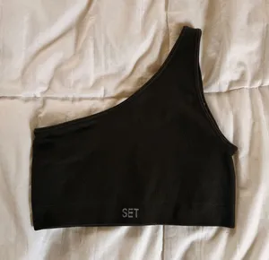 SET ACTIVE Sculptflex Ribbed One Shoulder Bra Onyx Black Size S thumbnail 1