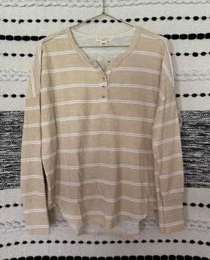 Billabong Tan Striped Henley Long-Sleeve Shirt thumbnail 1
