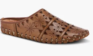 Spring Step Fusalide Leather Mules Boho Laser Cut Brown Clogs Slide Sandals - 38 thumbnail 1
