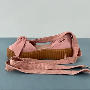 Puma x‎ Fenty by Rihanna Pink Bow Lace Up Leather Creeper Platform Sandals thumbnail 10