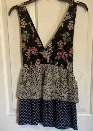 Libby Edelman Floral and Animal Print Top - Black, Pink, Green thumbnail 1