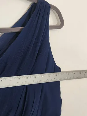 Amsale Navy 100% Silk One Shoulder Formal Maxi Dress Size 4 Wedding Guest Dress thumbnail 8