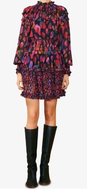 NWT FARM RIO Iridescent Leopard Print Ruffled Mini Dress In Multi‎ Color size XS thumbnail 1