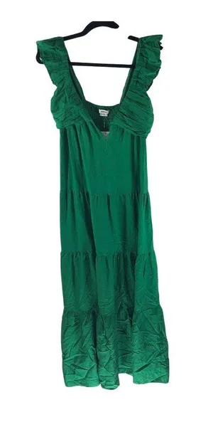 Jason Wu Maxi Dress FLAW-TEAR Linen Blend Tiered Ruffle Sleeveless Green XS thumbnail 1