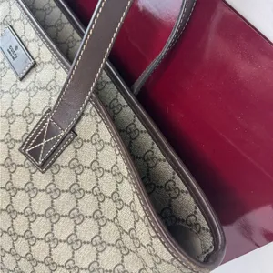 GUCCI GG Supreme Monogram Medium Zippered Shopping Tote Dark Brown. thumbnail 6