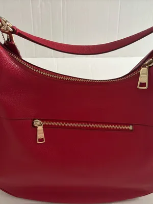 Big Red Coach In Pebble Leather Hobo with Gold Hardware thumbnail 10