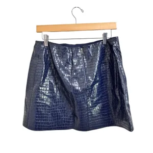 Alice + Olivia Elana Vegan Leather Mini Skirt Croc Embossed Navy Blue‎ Size 10 thumbnail 6