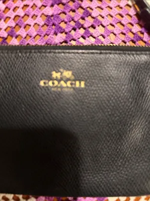 Coach Black Pebbled Leather Wristlet with Gold Logo thumbnail 2