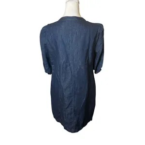 J. Crew Women's Puff-Sleeve Denim Popover Dress Blue Small Cotton Linen Preppy thumbnail 6