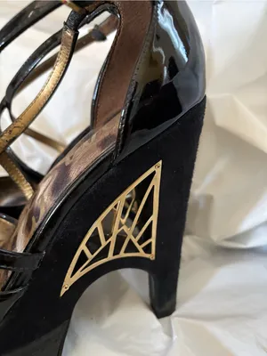 Sam Edelman Black Patent Platform Crisscross Heels with Gold Heel Detail thumbnail 3