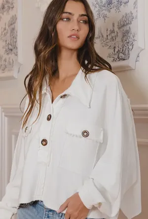 Boutique Premium French Terry Button Up Cropped Top thumbnail 4