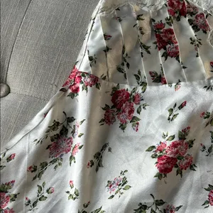 Non Signe Vintage Floral Satin Slip Dress with Lace Pleated Trim Size Medium thumbnail 7