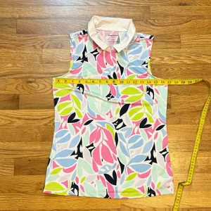 Tommy Bahama Golf Womens Small Tropical Floral Sleeveless Athletic Collared Top thumbnail 4
