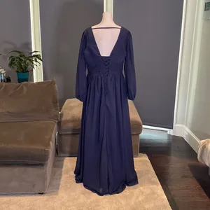 Women’s Blue Full Length V-Neck Corset Bridesmaid Dress Leg Split Size 14 thumbnail 6