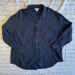 Time & Tru Blouse Button Down Blue 16-18 XL Long Sleeve Shirt Lagenlook Plus thumbnail 1