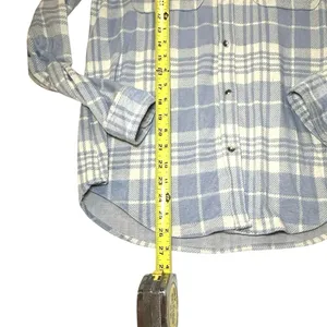 Workshop Republic Cabincore Soft Grunge Cozy Plaid Snap Front Shirt Blue Cream M thumbnail 5