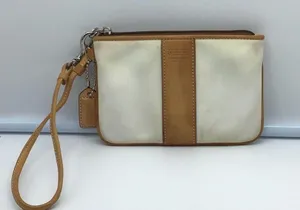 COACH white canvas w/brown trim wristlet thumbnail 1