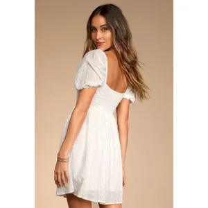 NWT Lulus Sunny Day Stunner White Eyelet Embroidered Babydoll Dress LWD Party L thumbnail 3
