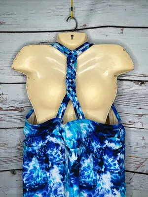 Swim365 by Swimsuits for All 26 Blue Tie Dye Print Bathing Suit Tankini Swim Top thumbnail 3