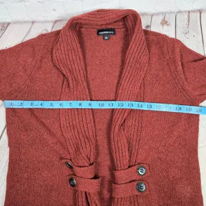 Fortune + Ivy Womens‎ Rust Red Shawl Collar Open Front Button Detail Cardigan M thumbnail 7