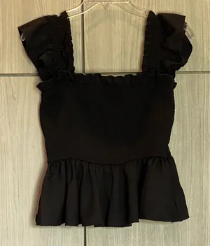 Black Ruffle Smocked Camisole Tank Top Peplum Blouse Medium Size undefined thumbnail 1