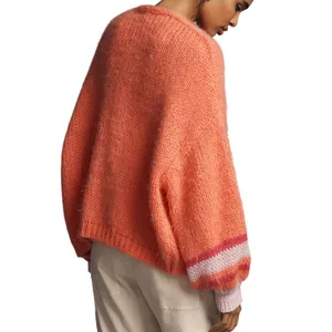 Anthropologie Striped Sleeve Open Front Cardigan Sweater Coral Pink One Size thumbnail 2